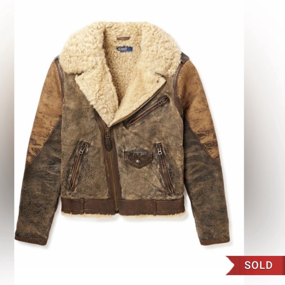 Men's Shearling Leather Jacket Ralph Lauren Size Medium 🔥